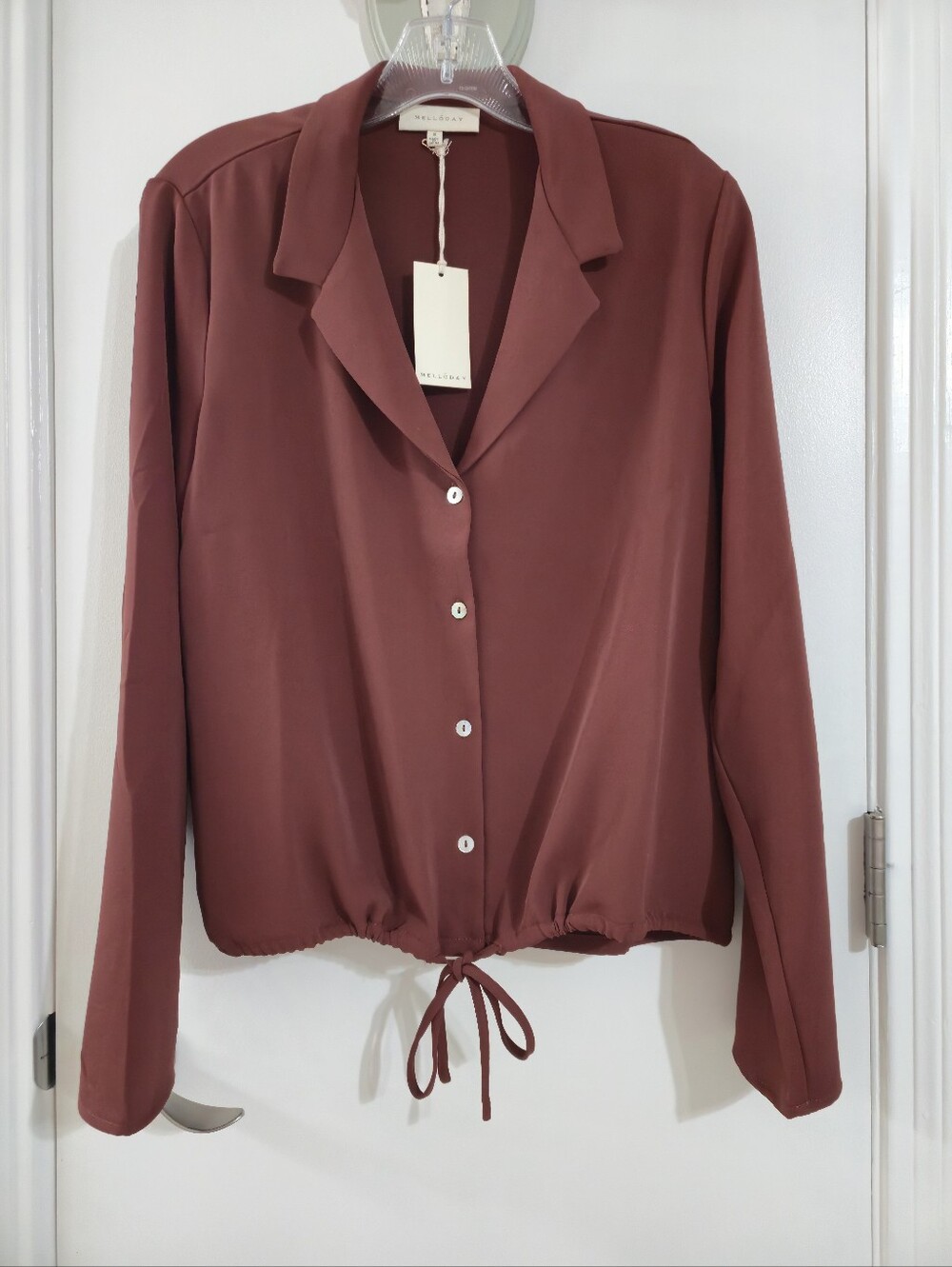 NWT Meloday Rust-Brown Button-Front Drawstring Shirt